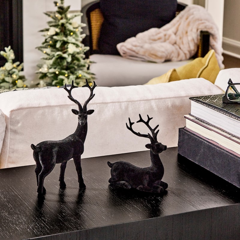 6-9.5" Resin Flocked Deer Set of 2