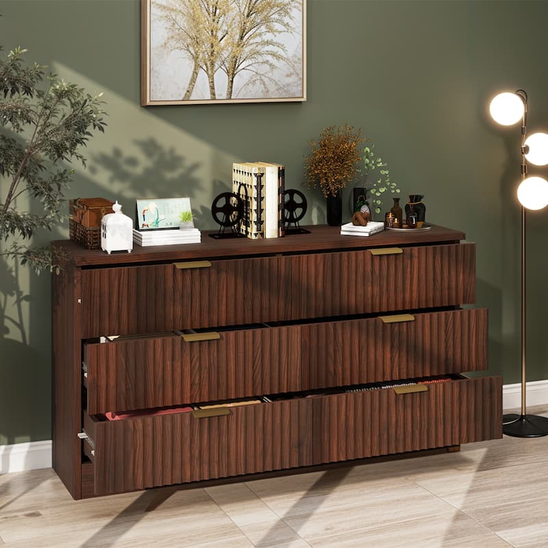 Moasis 6-drawer Dresser Double Chest of Drawer Dresser with Fluted Panel
