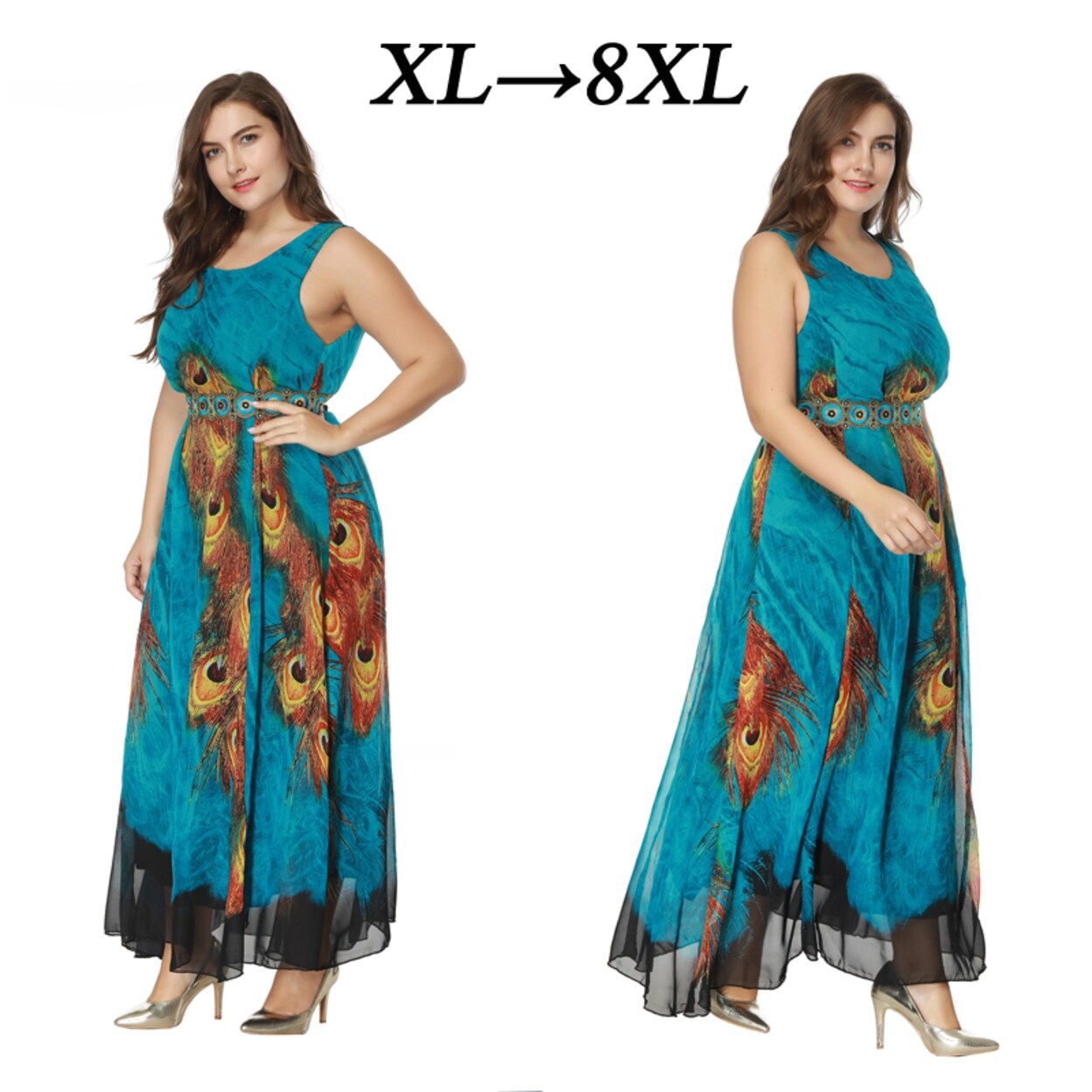 plus size peacock maxi dress