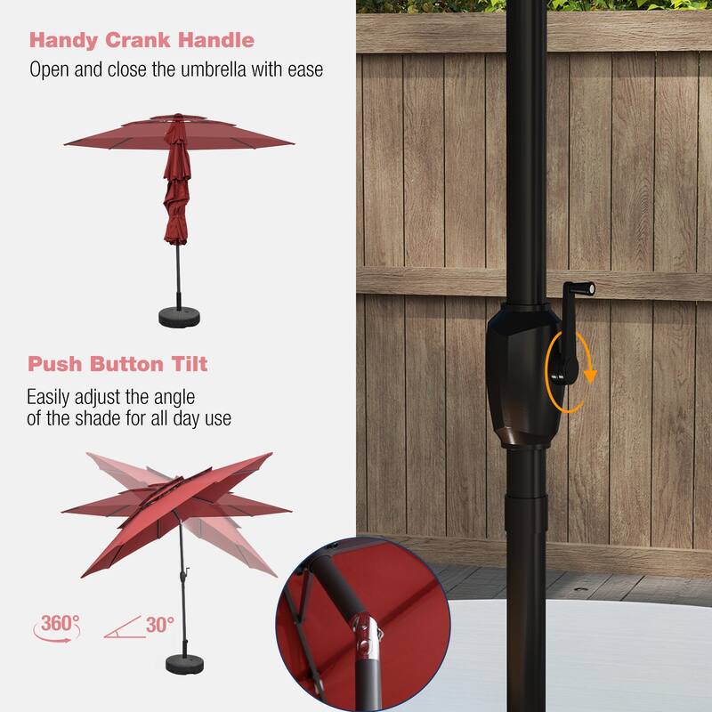 10 Ft Patio Umbrella with Crank and Tilt Vented Polyester Canopy for Backyard and Pool Shade