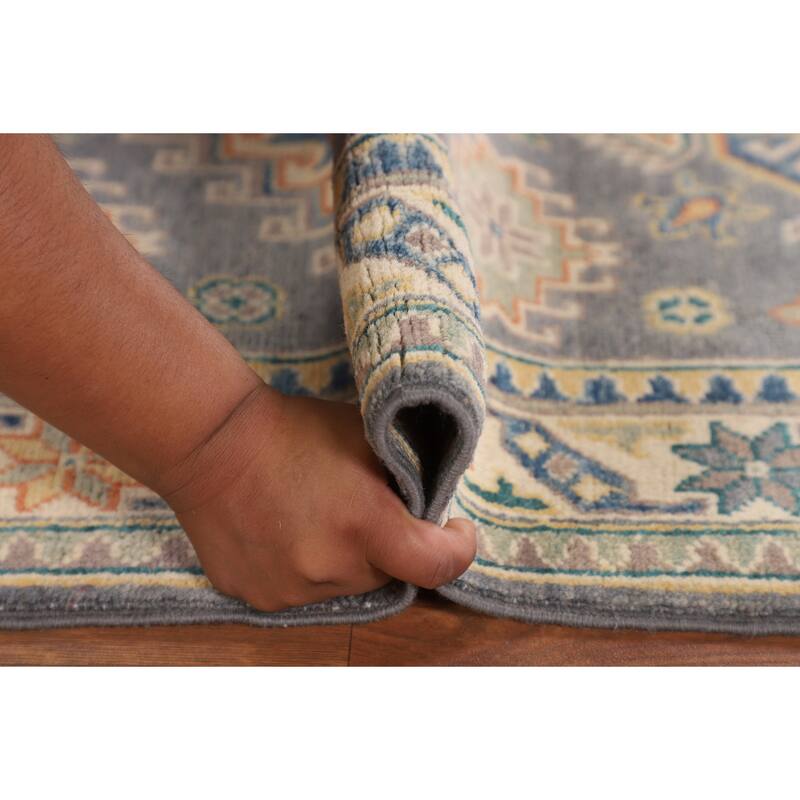 Grey Traditional Kazak Foyer Rug Hand-Knotted Wool Carpet - 2'8" x 4'1"