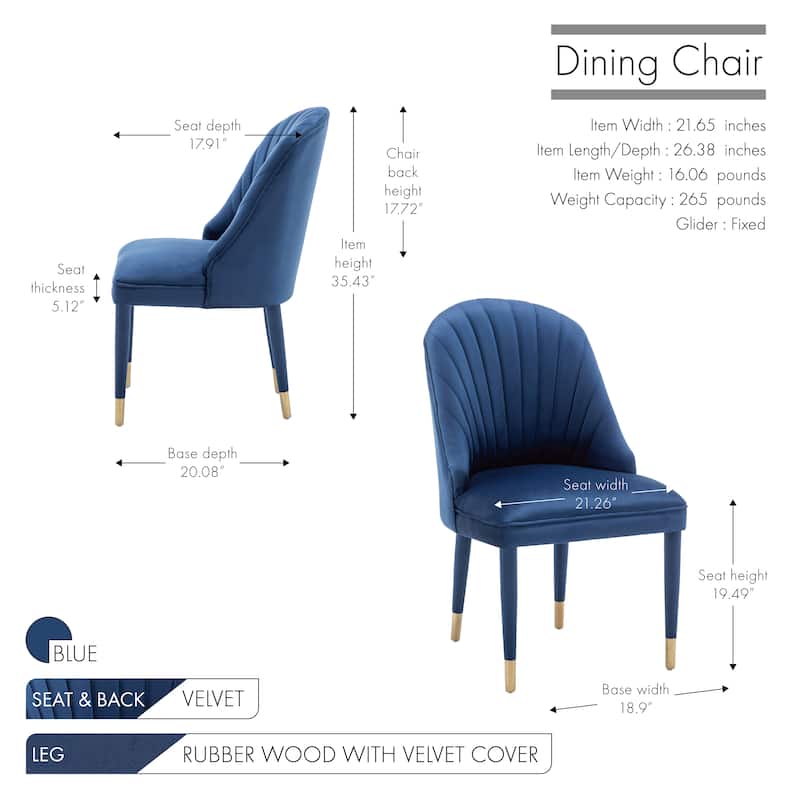 Porthos Home Wren Velvet Dining Chairs with Velvet Covered Rubberwood Legs, Set of 2