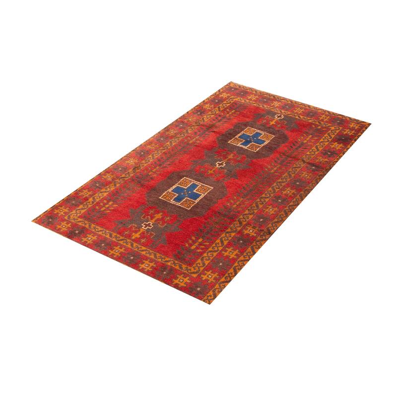 ECARPETGALLERY Hand-knotted Baluch Red Wool Rug - 3'7 x 6'4
