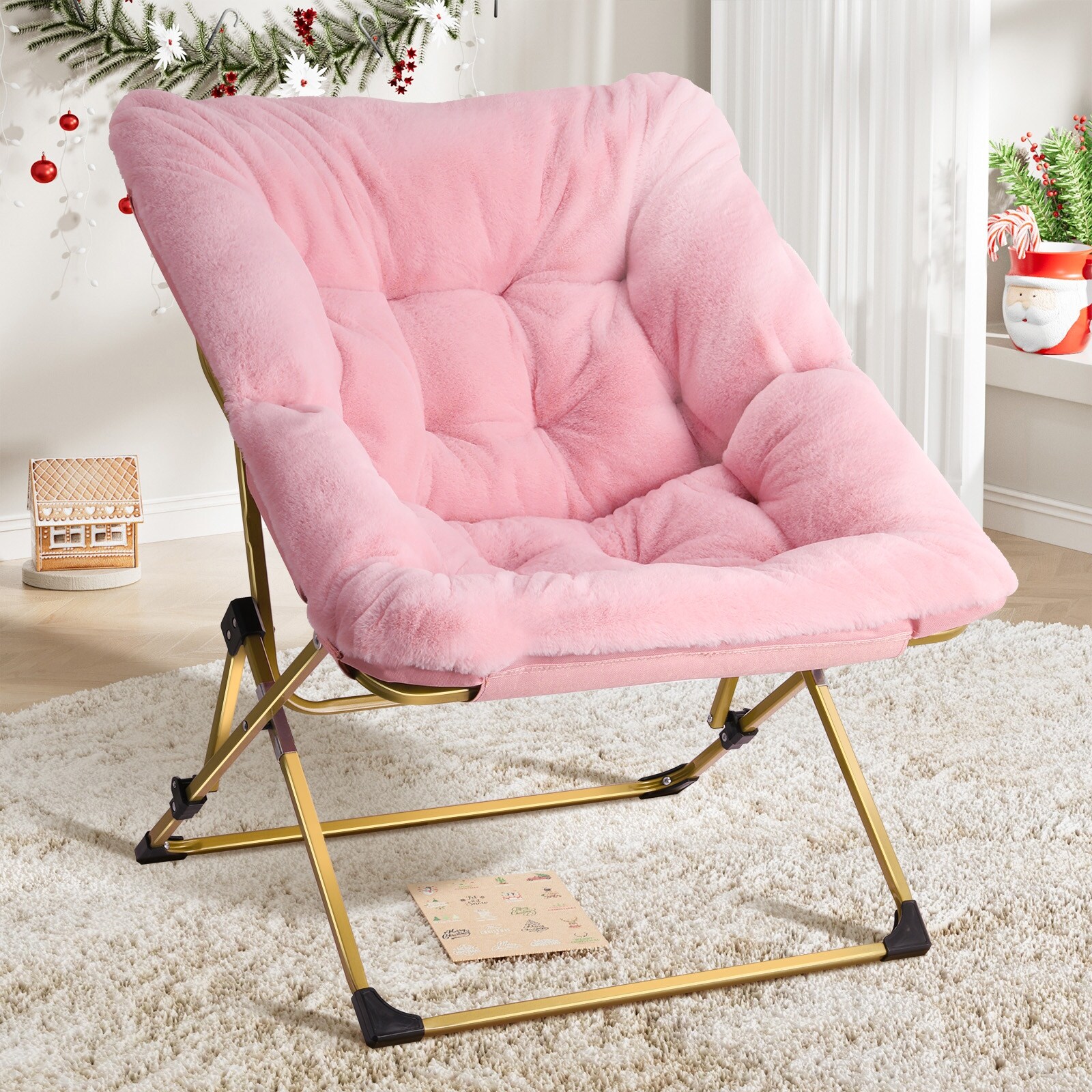 Faux fur top saucer chair pink