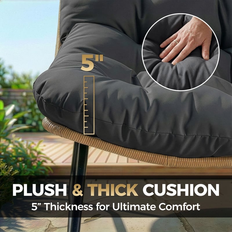 FINCATI 2-Person Outdoor/Indoor Papasan Lounge Egg Chair Loveseat, Oversized 51" Patio Club Chair with 5.5" Cushion