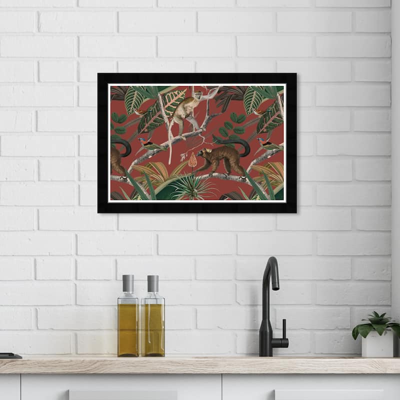 Wynwood Studio Prints Animals Manera Jungla Brown and Army Green Traditional Wall Art Canvas Print - Black