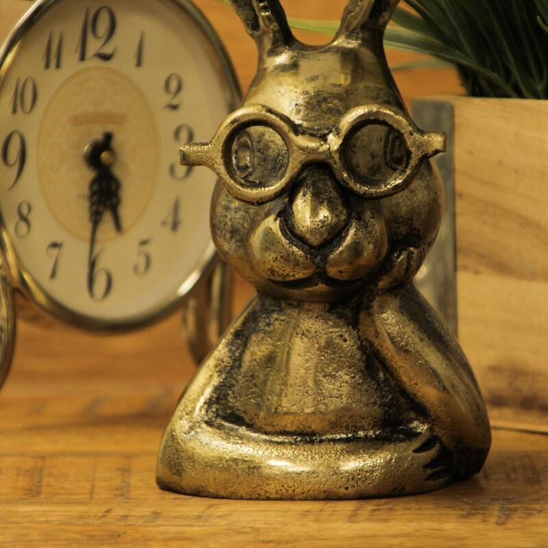 Whimsical Gold Bunny Statue 10.25" Cast Aluminum, Elegant Home Decor - 10.25 X 5.5 X 4.25 inches