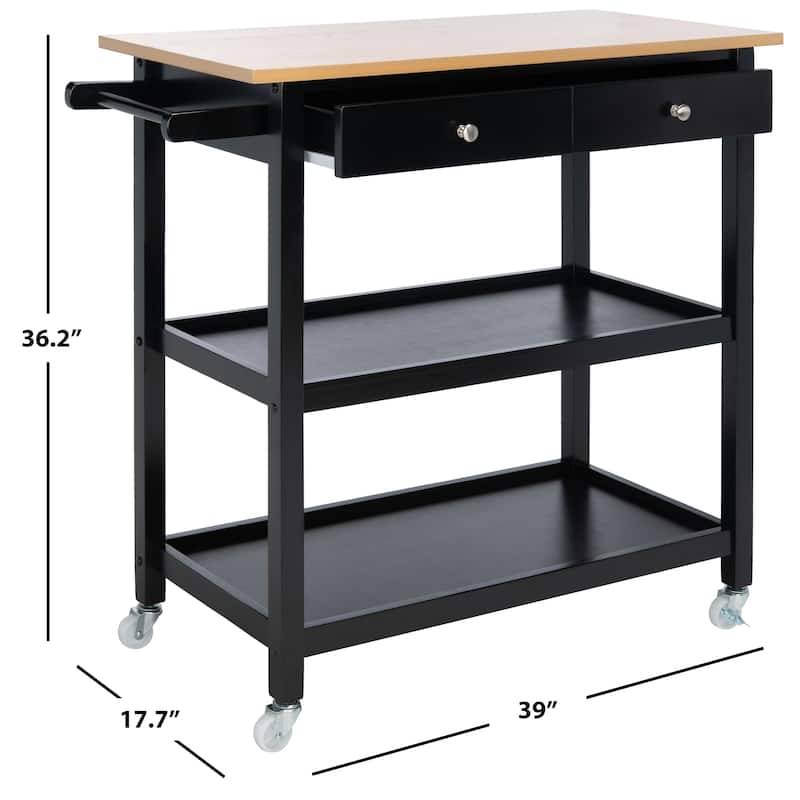 SAFAVIEH Cohyn 1-Drawer 2-Shelf Kitchen Bar Cart with Wheels - 39" W x 17.7" L x 36.2" H