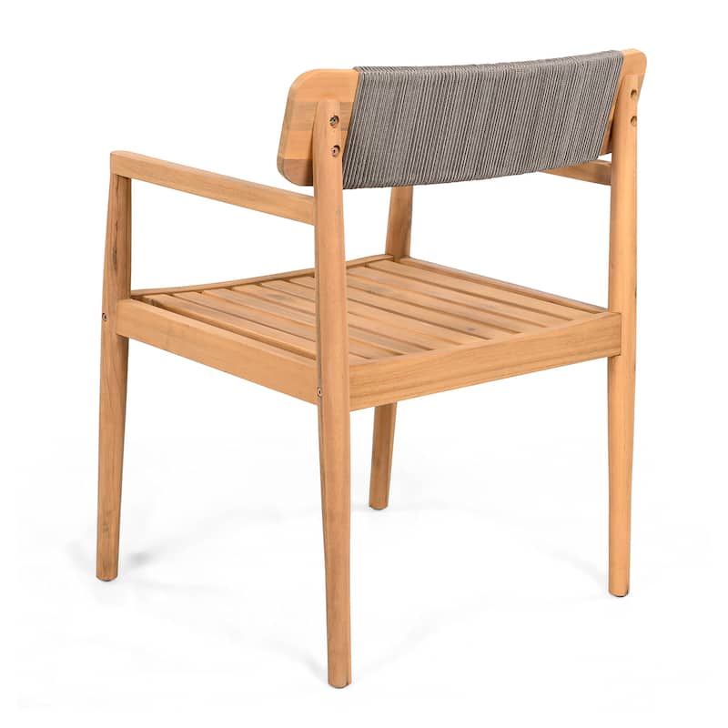 Braided Acacia Wood Outdoor Dining Set with Armrests, 2-Piece
