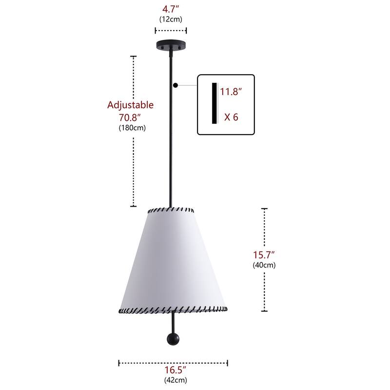 3-Light Off-White Fabric Shade Pendant Lighting - 16.5"D×4.7"W×86.5"H(Adjustable)