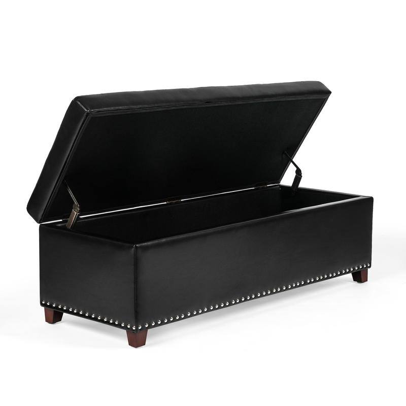 Adeco 46" Faux Leather Storage Ottoman Bench with Nailhead Trim