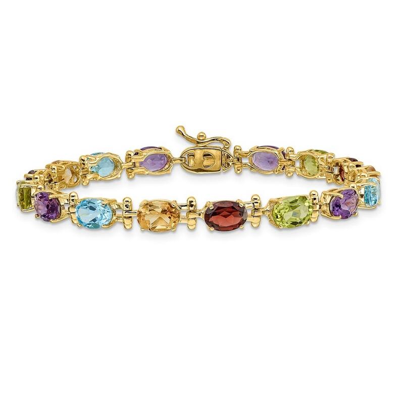 Curata Yellow Gold 5mm 14k Rainbow Gemstone Bracelet