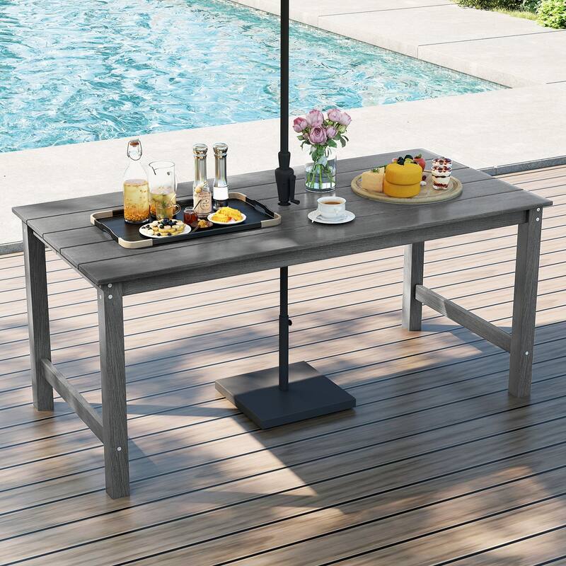 Gymax 3PCS Dining Table Set w/ 2 BenchesPatio HDPE Weather Resistant