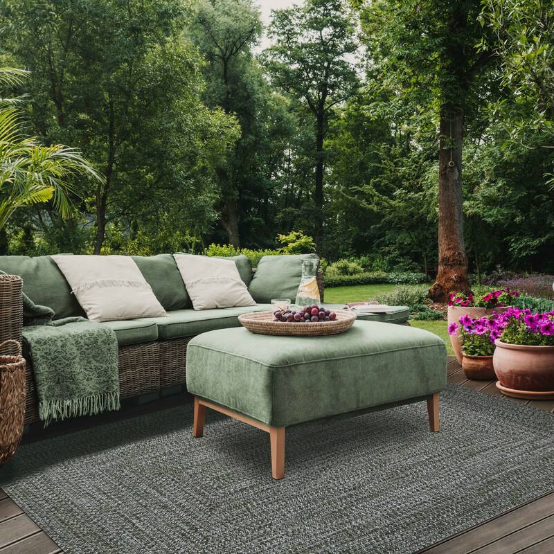 Superior Modern Rustic Bohemian Reversible Multi-Tone Braided Indoor Outdoor Area Rug - 5' X 8' - Green-White