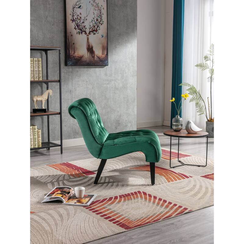 Modern velvet armless lounge chair with upholstered fabric solid wood legs for bedroom, living room, office