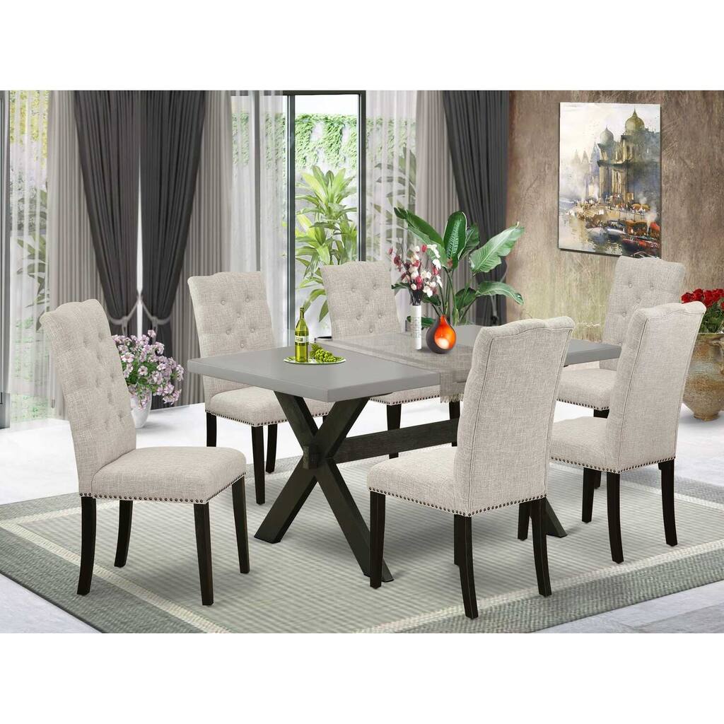 HomeStock 7-Pc Natural Oak Finish Solid Wood Top Dining Table with 6 Parson-Chairs