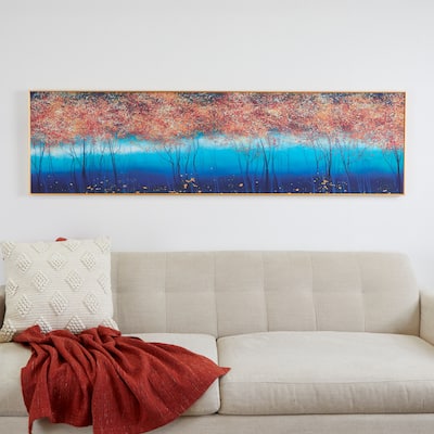 Blue Porcelain Trees Landscape Framed Wall Art with Gold Aluminum Frame
