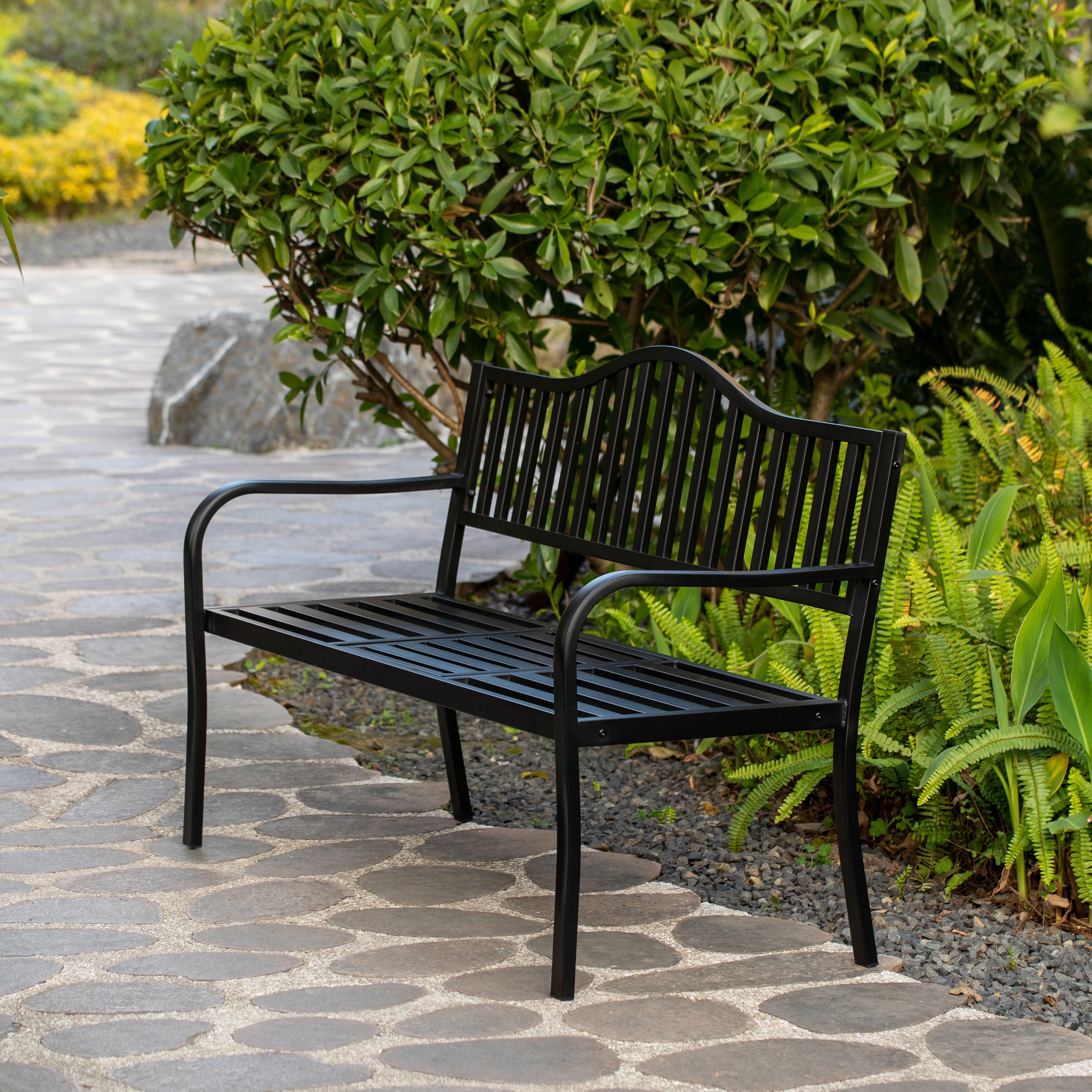 Garden bench with sales pop up table