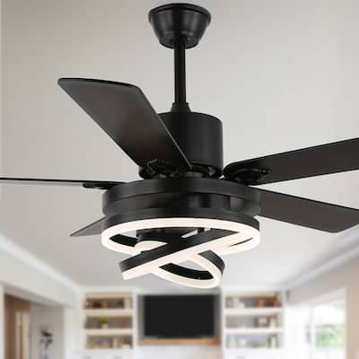 52Inch Modern DIY Shape Reversible Ceiling Fan with LED Light, 6-Speed Ceiling Fan with Remote for Large Room - 52 Inches