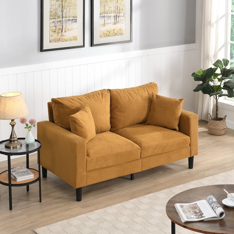 57 inch High Resilience Loveseat Wooden Frame 2 Seat Comfy Small Space Modern Upholstered Orange - Orange