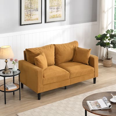 57 inch High Resilience Loveseat Wooden Frame 2 Seat Comfy Small Space Modern Upholstered Orange