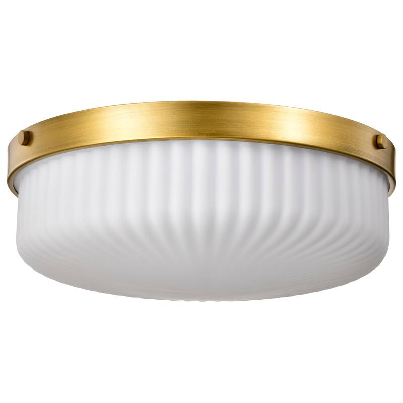 Solara Flush Mount Natural Brass Finish Frosted Ribbed Glass - Natural Brass