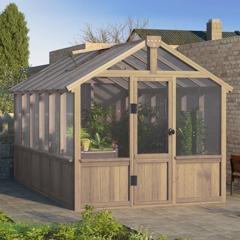 VEIKOUS Walk-in Wooden Greenhouse for Outside, Garden and Backyard, Light Mocha Brown - 6'×12'