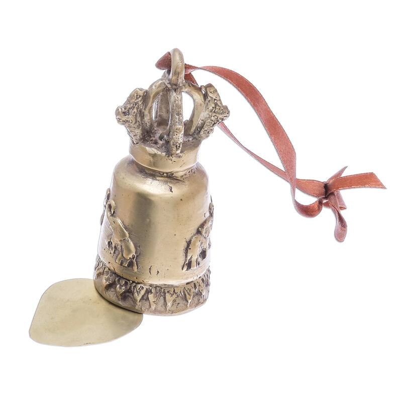 Novica Handmade Golden Elephant Song Brass Bell
