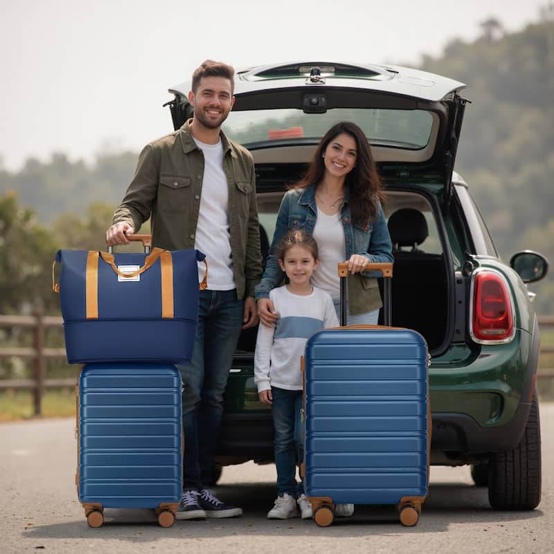 5-Piece, Luggage Sets, Hard-Shell Expandable Suitcases with Duffel Bags and Spinner Wheels, for Boarding Travel, Blue