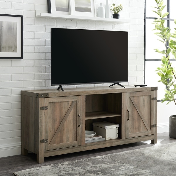The Gray Barn Firebranch 58-inch Barn Door TV Console. Opens flyout.