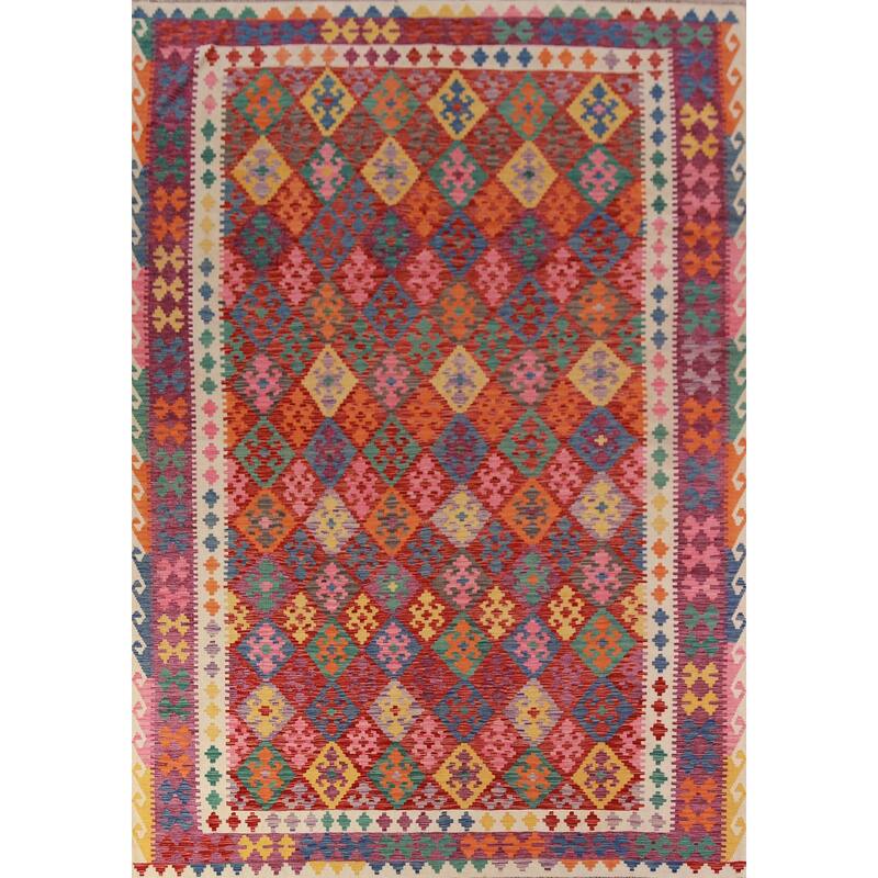 Kkilim Oriental Area Rug Hand-Woven Wool Carpet - 8'5"x 12'0"