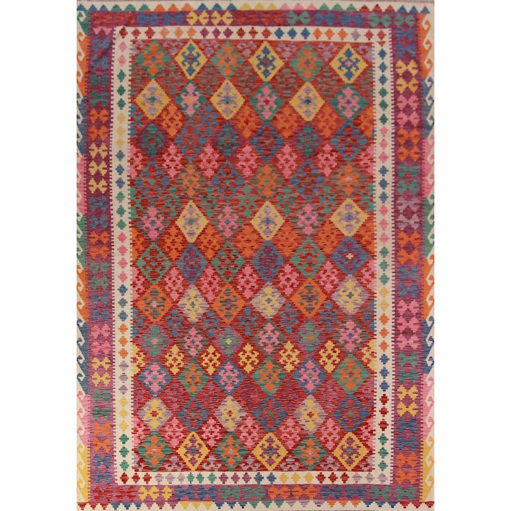 Kkilim Oriental Area Rug Hand-Woven Wool Carpet - 8'5"x 12'0"