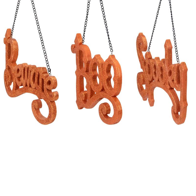 3 Orange Boo, Spooky, Beware Hanging Halloween Decorations 5.75"
