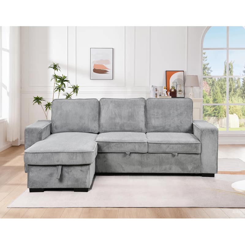 L-Shaped Sectional Convertible Sleeper Sofa Bed with Storage, USB Port & Cup Holder - Light Gray