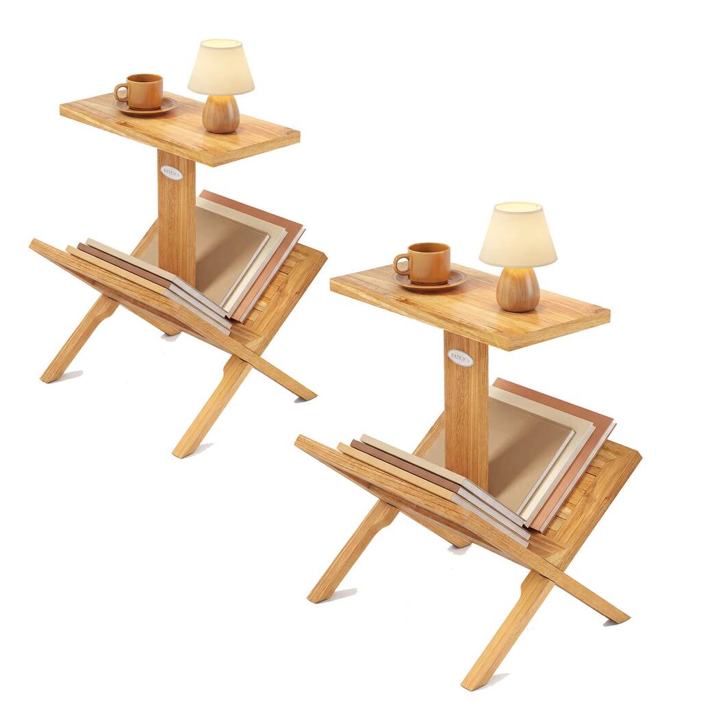 Gymax 2PCS 2-Tier Bookshelf Small Bookcase w/ Teak Wood Frame &