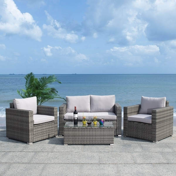 SAFAVIEH Outdoor Living Machie Wicker 4 piece Patio Set On Sale