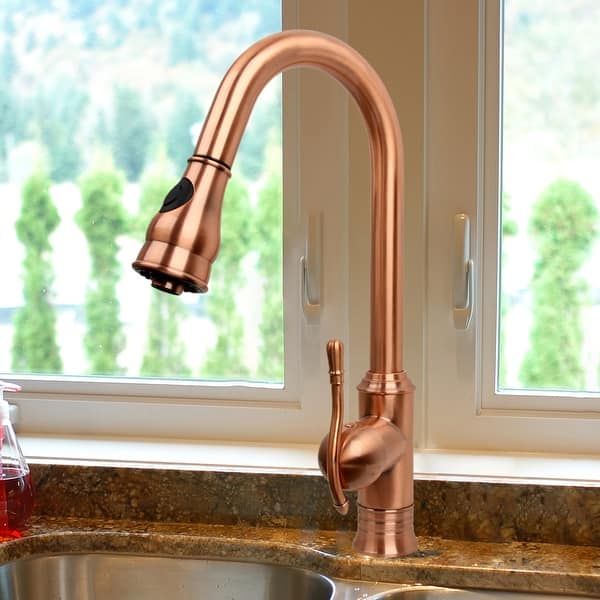 slide 1 of 7, Copper Kitchen Faucet with Single Level handle and Pull Down Sprayer Copper