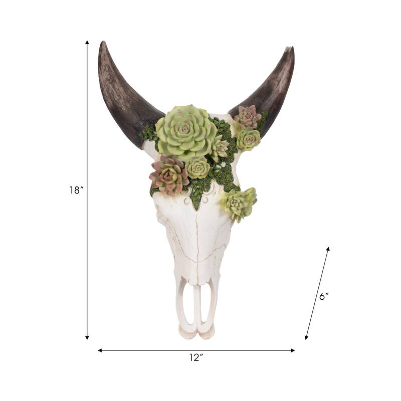 Resin Bull Skull with Flower Wall Sculpture - Ivory, 18"