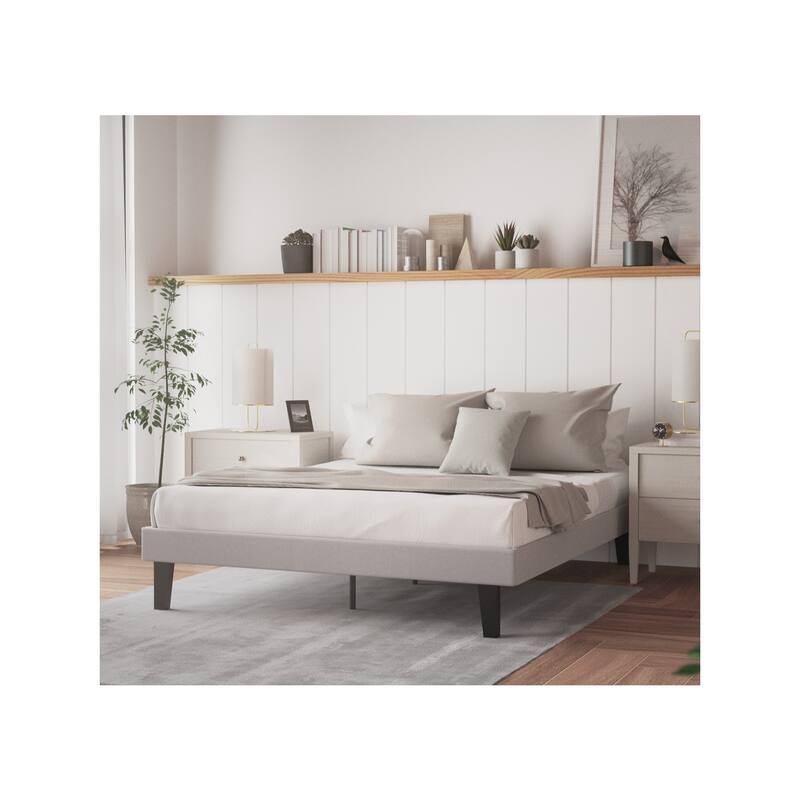 14" Contemporary Upholstered Platform Bed Frame with 8" Legs, Adjustable Bed Compatible, Solid Fabric Deck