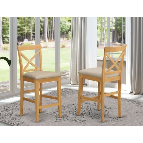 East West Furniture Modern Oak Finish X-back Stool - Set of 2 (Seat's Type Options)