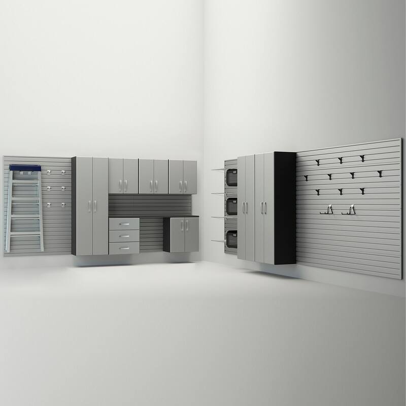 36 Piece Slatwall Panel, Cabinet, Hook, Bin, Shelf and Workstation Storage Set