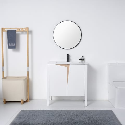 32" Modern Single Sink Bathroom Vanity with White Ceramic Top Set