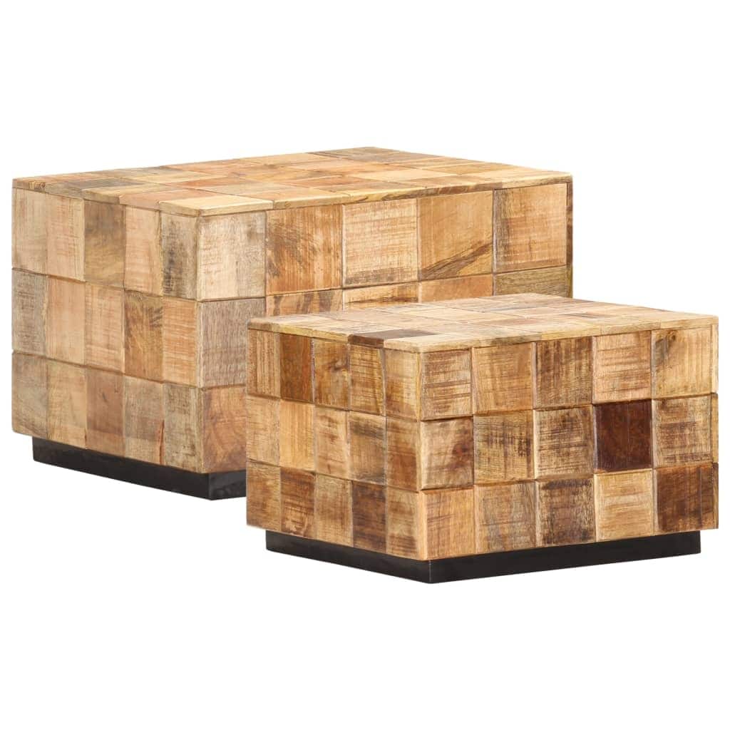 vidaXL Coffee Tables 2 pcs with Block Design Rough Mango Wood - 15.7" x 15.7" x 13.8"