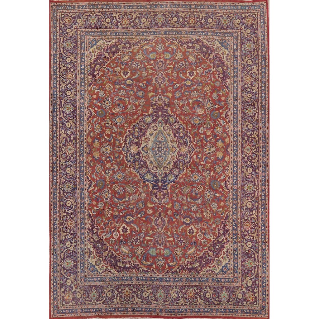 Floral Kashan Persian Vintage Area Rug Bedroom Hand-knotted Wool Carpet - 9'9" x 12'2"