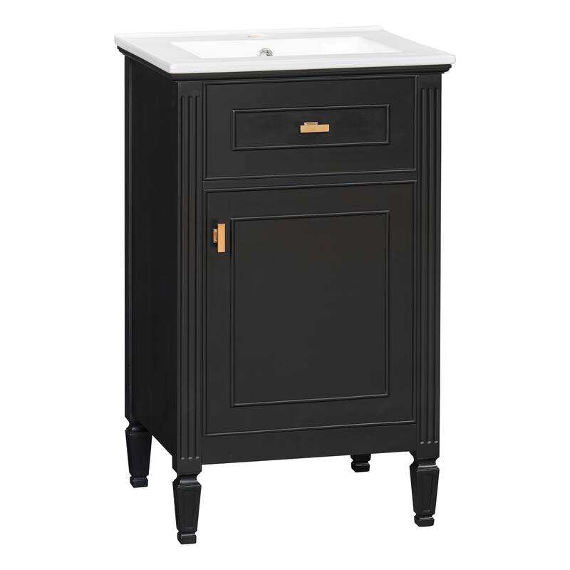 20-Inch Bathroom Vanity With Sink, Solid Wood Legs, Adjustable Shelf, Tilt-Out Drawer, Modern Freestanding Cabinet
