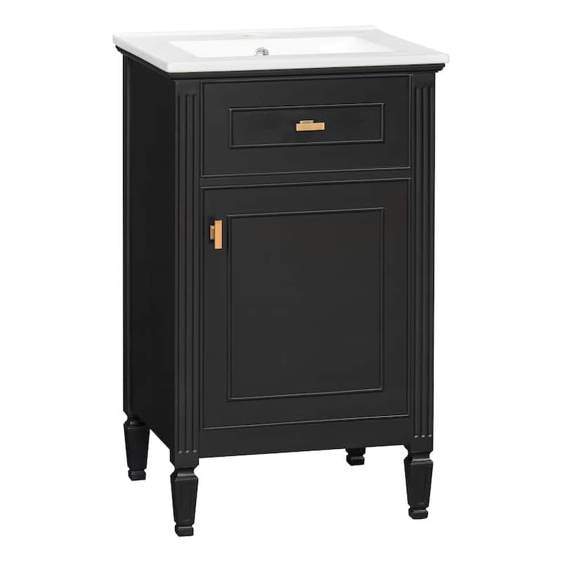 20-Inch Vanity with Sink, Solid Wood Legs,Adjustable Shelf, Tilt-Out Drawer, Zinc Alloy Knobs,Modern Freestanding Cabinet