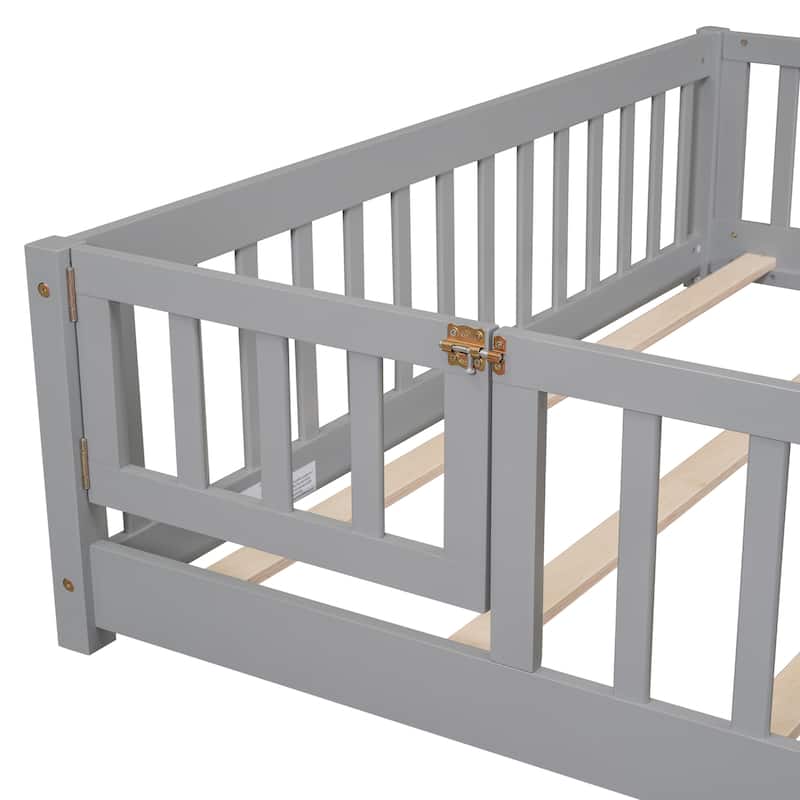 Floor Platform Bed with Fence and Door