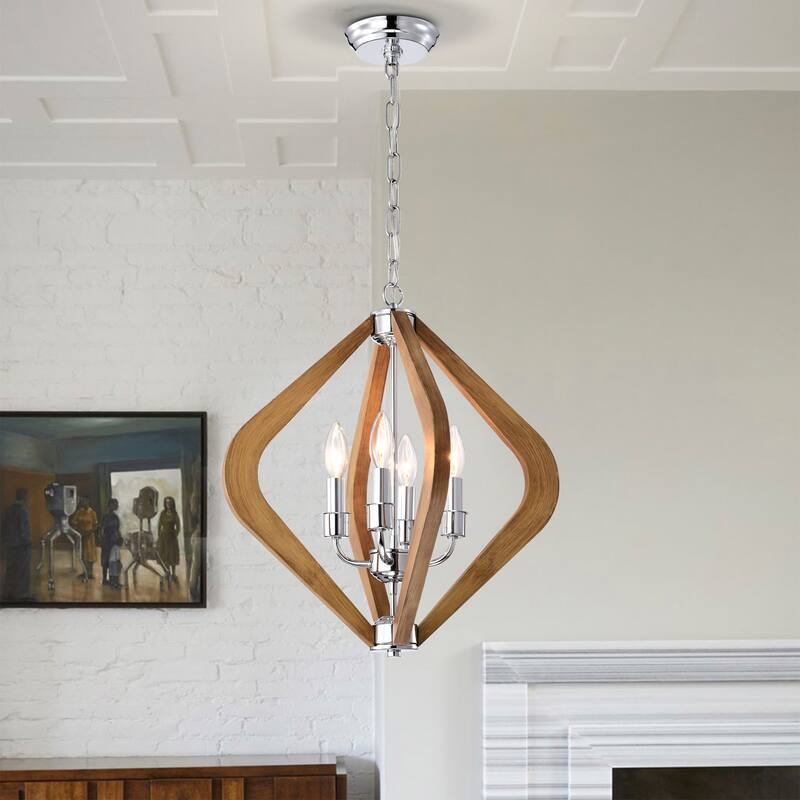 Vissent 18 Inch Candles Pendant Wood Grain Finish with 4-Light