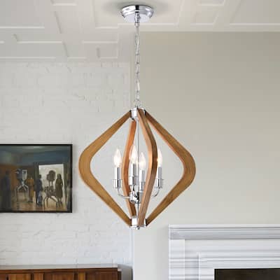 Vissent 18 Inch Candles Pendant Wood Grain Finish with 4-Light
