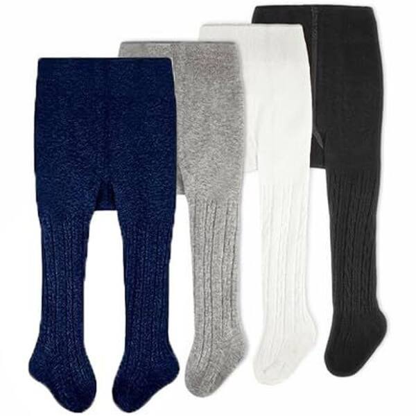 slide 2 of 6, CozyWay Cable Knit Leggings, 4 pair, white/black/lightgray/navyblue